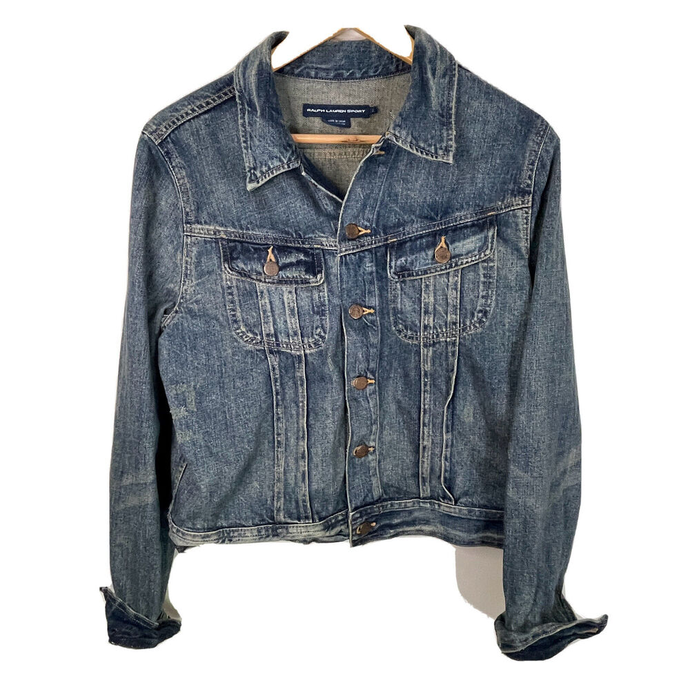 Ralph Lauren Sport Denim Distressd VTG Wash 100% Cotton Jean Jacket Women Large